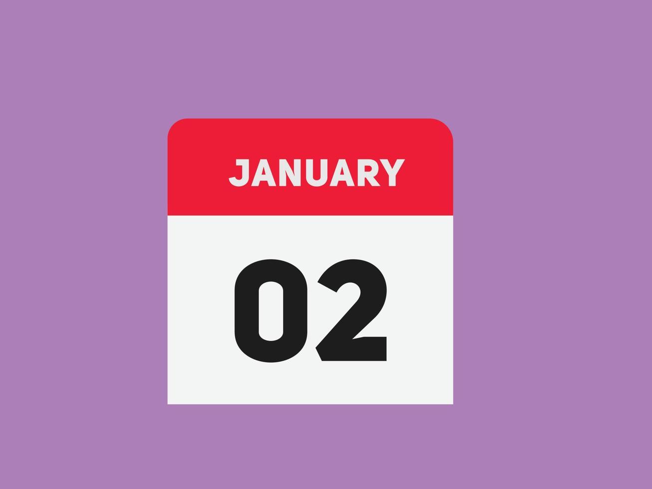 januari 2 kalender herinnering. 2e januari dagelijks kalender icoon sjabloon. kalender 2e januari icoon ontwerp sjabloon. vector illustratie