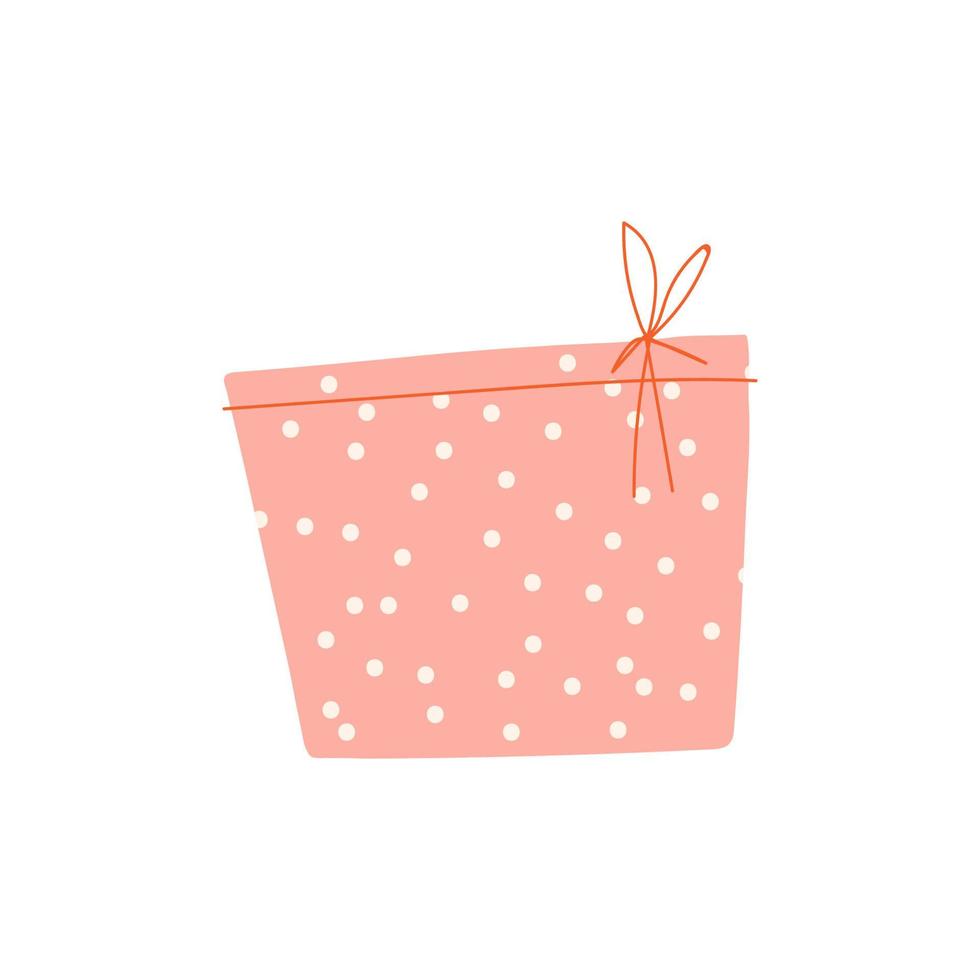 roze geschenk doos met polka stippen. verjaardag, nieuw jaar en Kerstmis Cadeau geïsoleerd. vector illustratie van een schattig geschenk doos met een lint Aan een wit achtergrond.