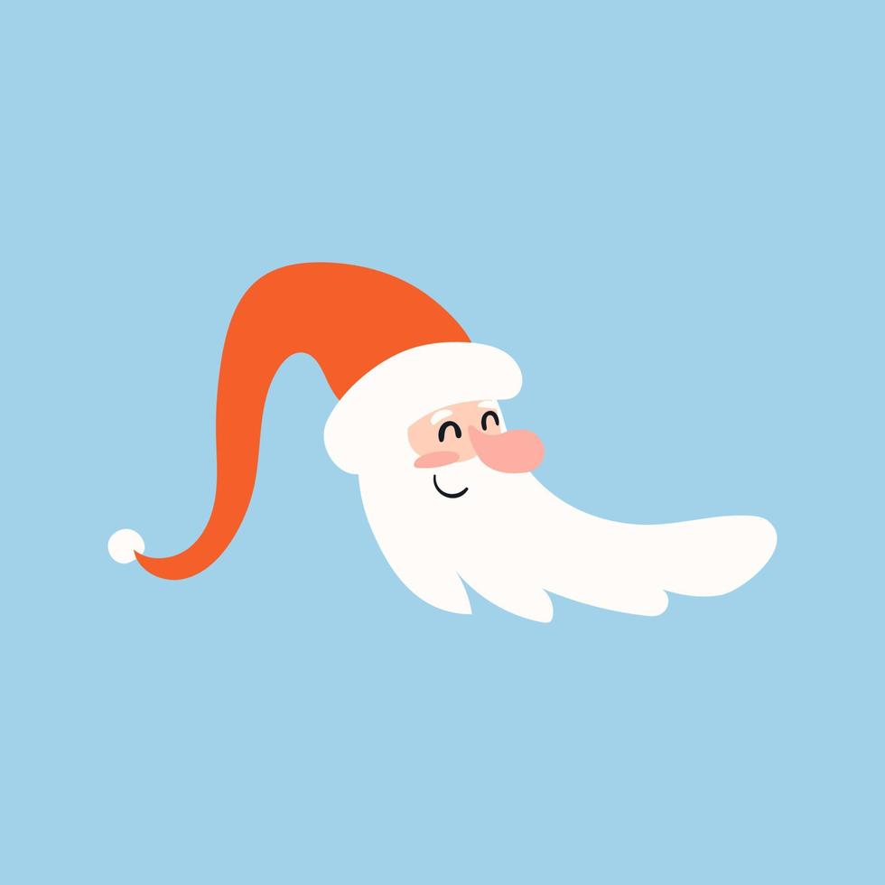 schattig de kerstman hoofd. de kerstman claus Aan een blauw achtergrond geïsoleerd. schattig feestelijk karakter in een rood hoed. vector voorraad illustratie.