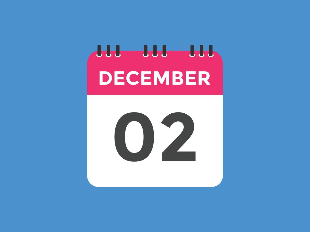 december 2 kalender herinnering. 2e december dagelijks kalender icoon sjabloon. kalender 2e december icoon ontwerp sjabloon. vector illustratie