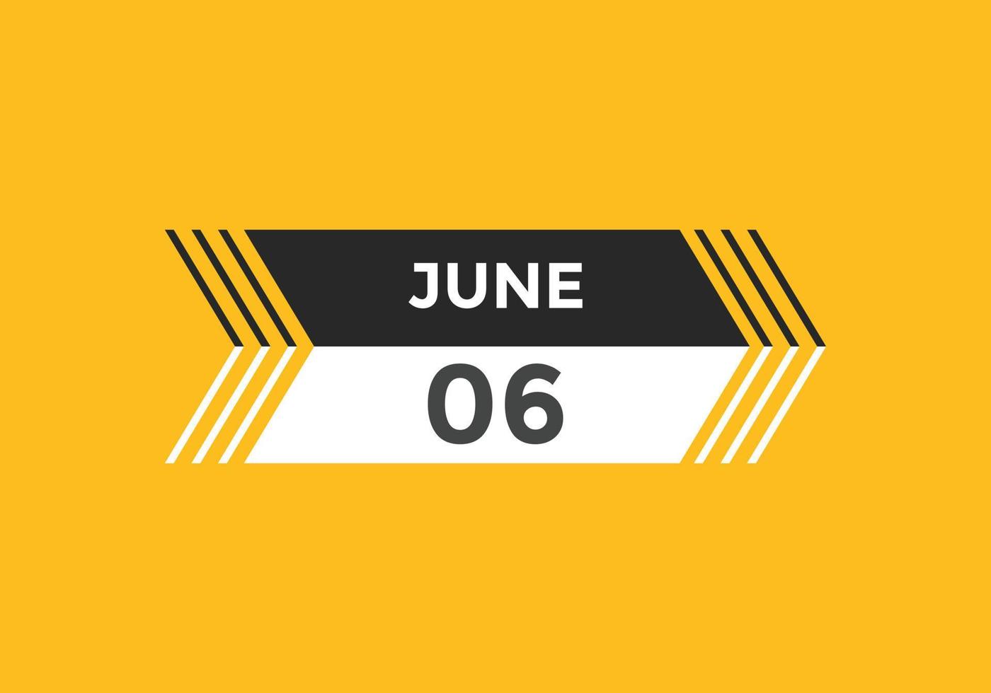 juni 6 kalender herinnering. 6e juni dagelijks kalender icoon sjabloon. kalender 6e juni icoon ontwerp sjabloon. vector illustratie