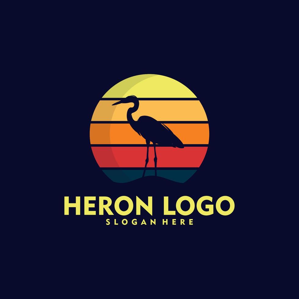 silhouet ooievaar reiger vogel Aan zonsondergang logo ontwerp vector