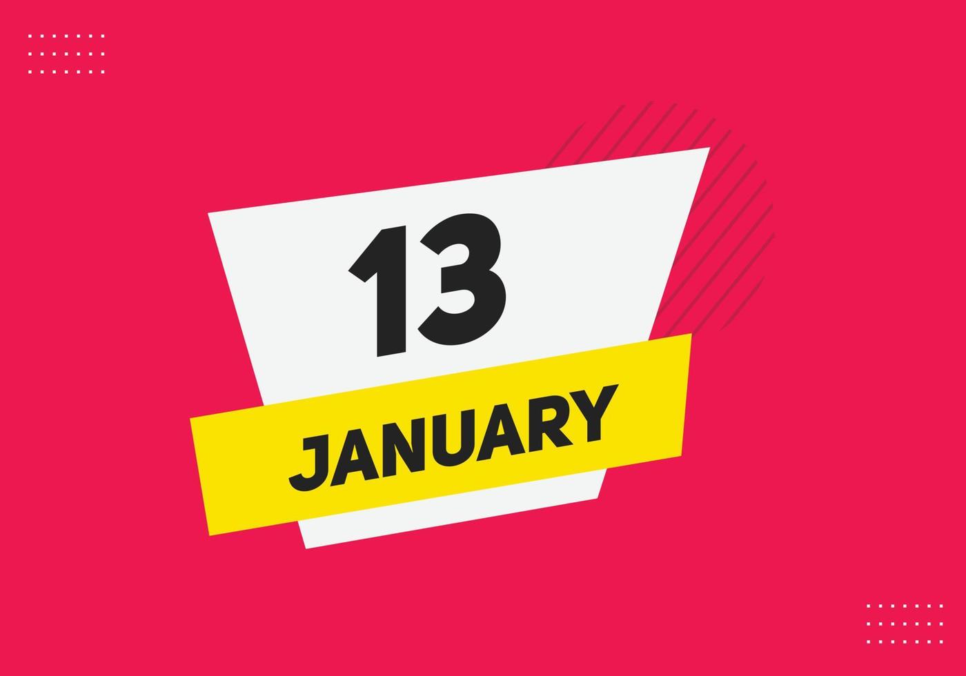 januari 13 kalender herinnering. 13e januari dagelijks kalender icoon sjabloon. kalender 13e januari icoon ontwerp sjabloon. vector illustratie