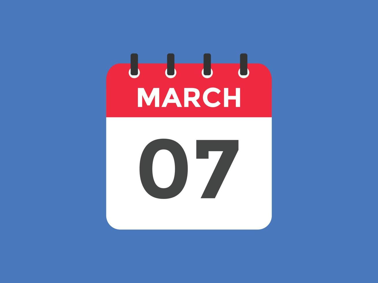 maart 7 kalender herinnering. 7e maart dagelijks kalender icoon sjabloon. kalender 7e maart icoon ontwerp sjabloon. vector illustratie