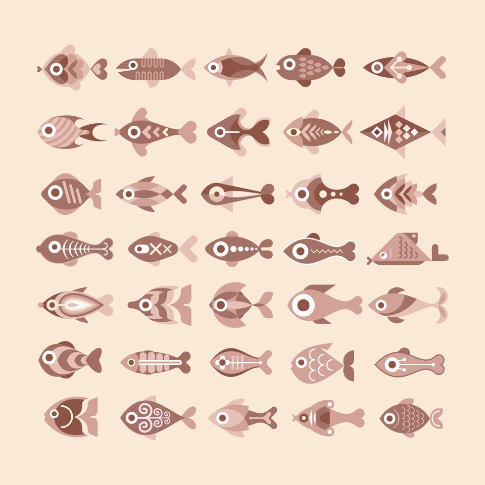 monochroom vis icoon reeks vector