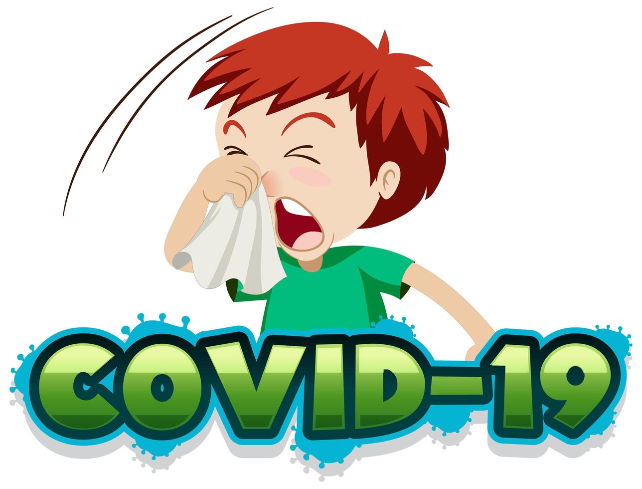 covid-19 met niesende zieke jongen vector