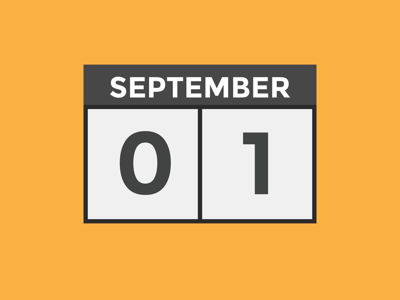 september 1 kalender herinnering. 1e september dagelijks kalender icoon sjabloon. kalender 1e september icoon ontwerp sjabloon. vector illustratie