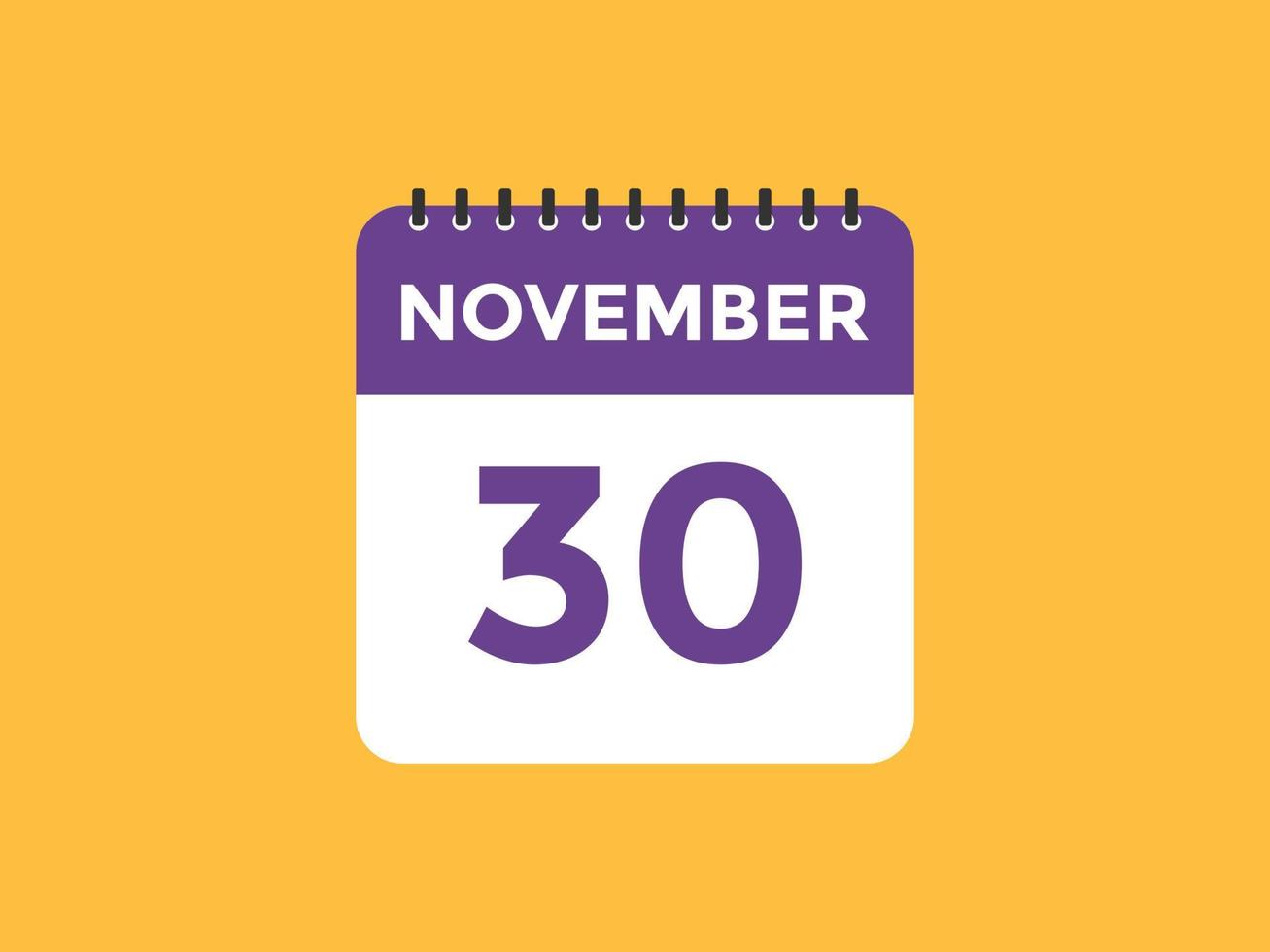 november 30 kalender herinnering. 30e november dagelijks kalender icoon sjabloon. kalender 30e november icoon ontwerp sjabloon. vector illustratie