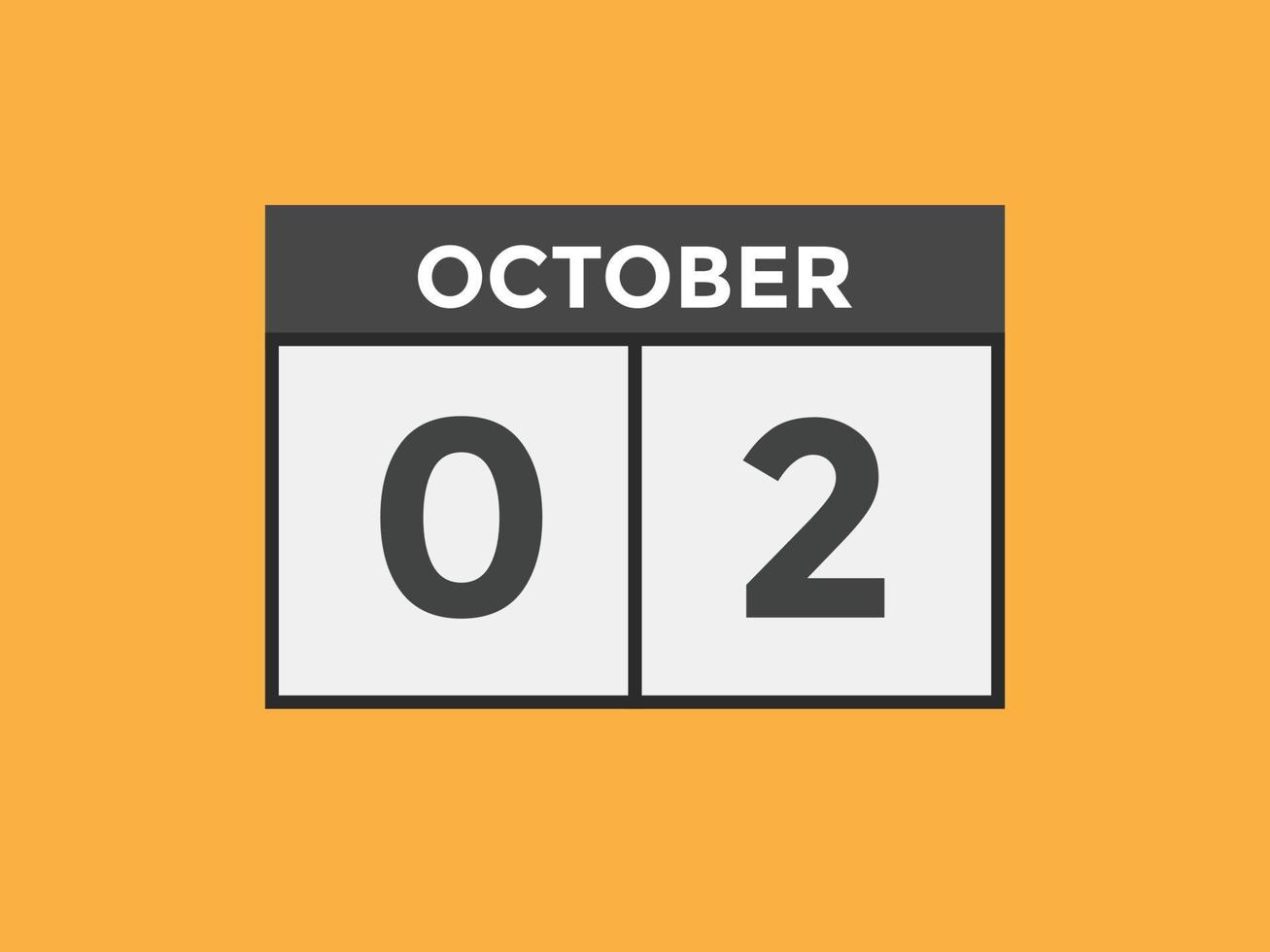 oktober 2 kalender herinnering. 2e oktober dagelijks kalender icoon sjabloon. kalender 2e oktober icoon ontwerp sjabloon. vector illustratie