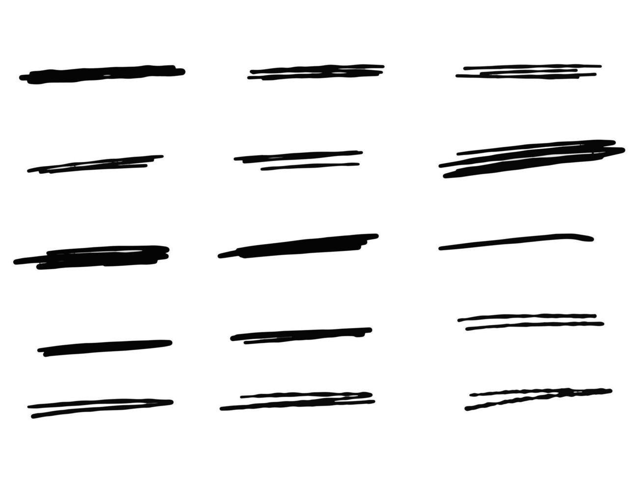 dik zwart lijn voor markeren en onderstrepen. reeks van hand getekend strepen vector
