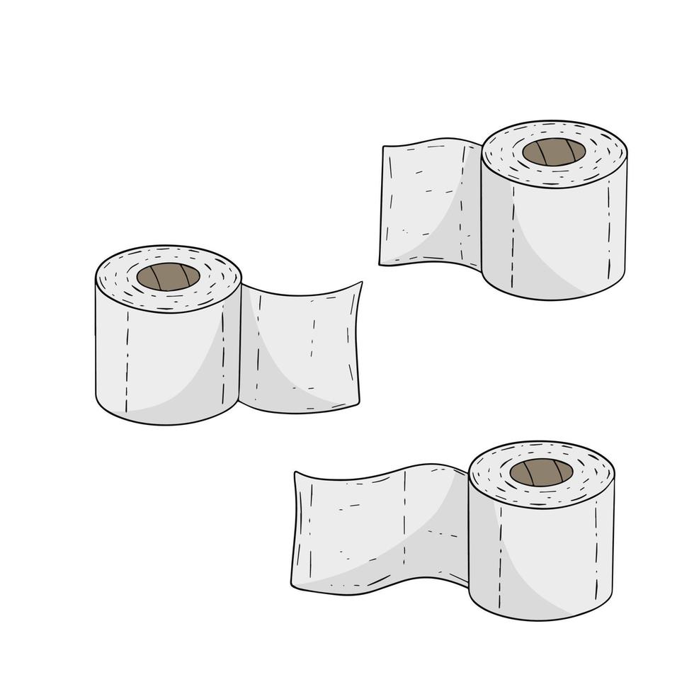 set toiletpapier. bad element. witte cartoon-object. verschillende rollen keukenpapier op een witte achtergrond. doodle schets vector