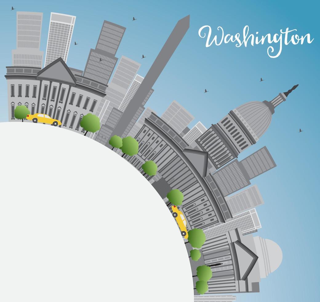 Washington dc stad horizon met grijs oriëntatiepunten en kopiëren ruimte. vector