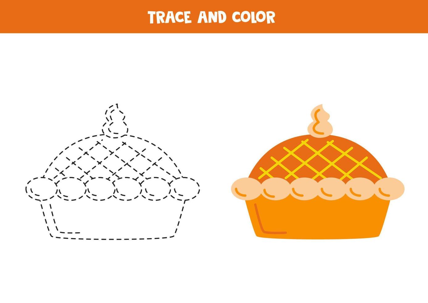 spoor en kleur schattig hand- getrokken appel taart. werkblad voor kinderen. vector