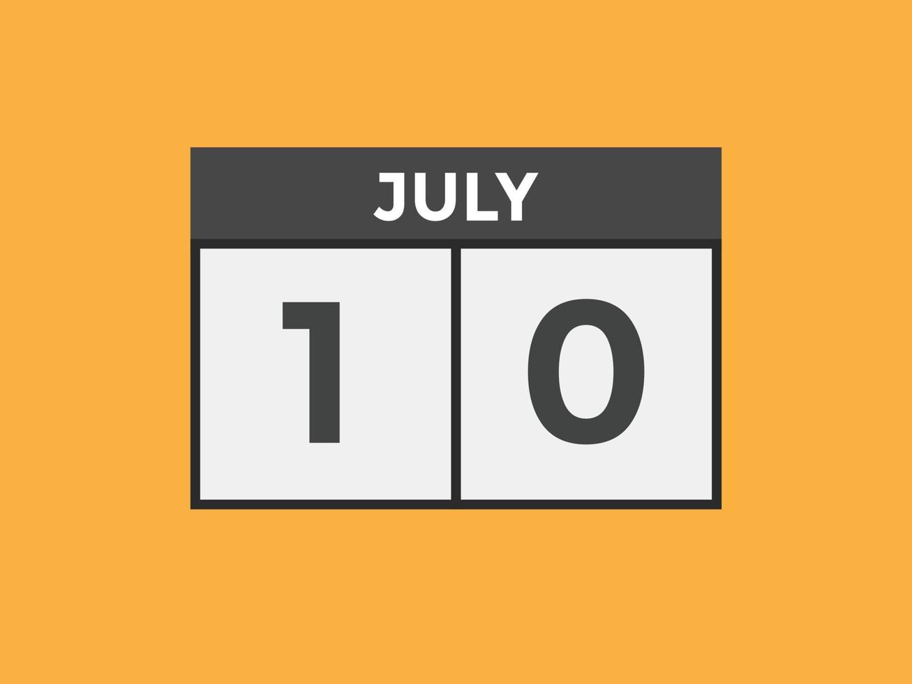 juli 10 kalender herinnering. 10e juli dagelijks kalender icoon sjabloon. kalender 10e juli icoon ontwerp sjabloon. vector illustratie