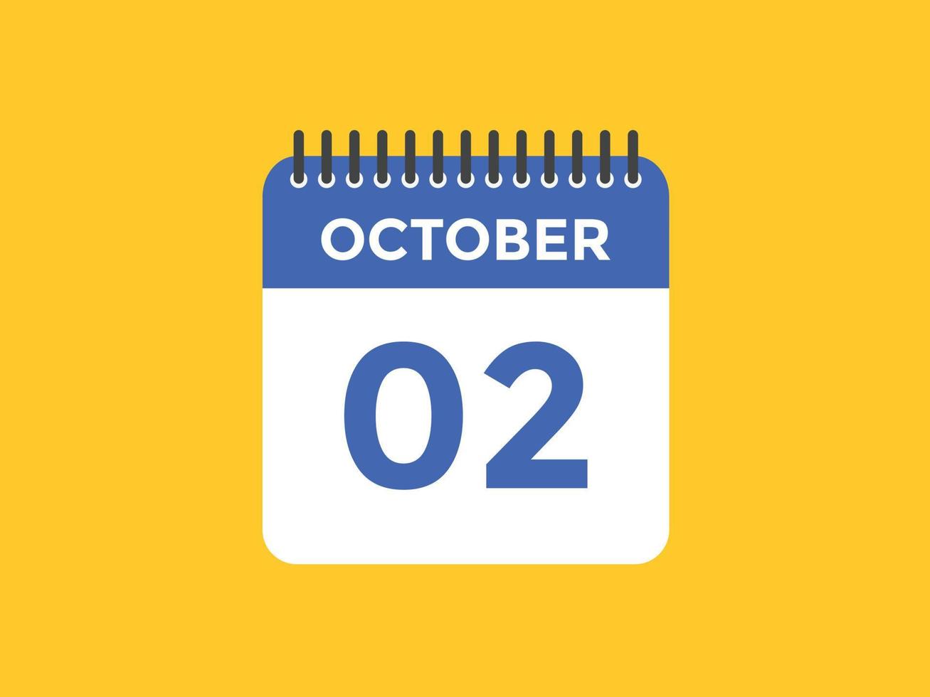 oktober 2 kalender herinnering. 2e oktober dagelijks kalender icoon sjabloon. kalender 2e oktober icoon ontwerp sjabloon. vector illustratie