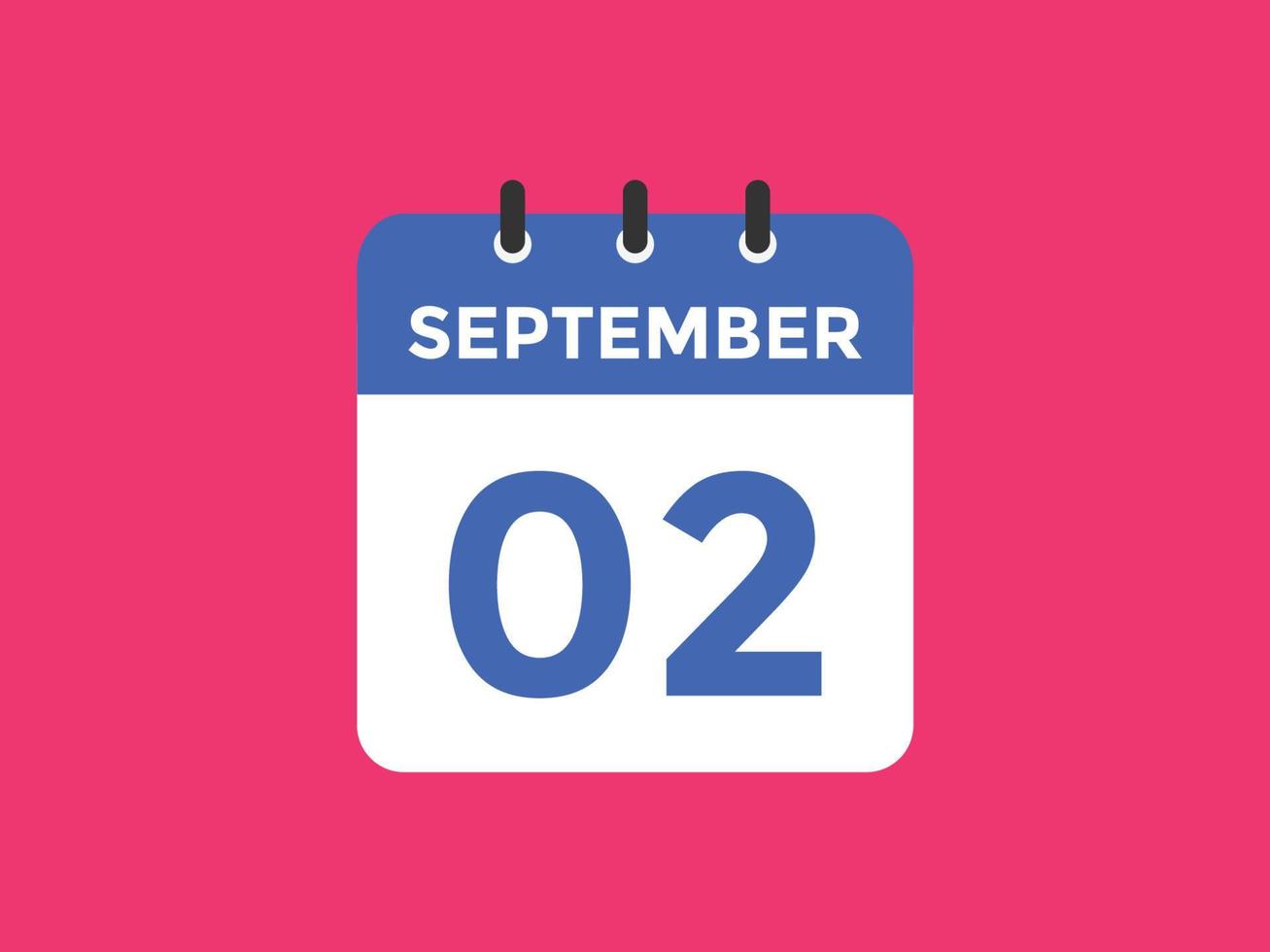 september 2 kalender herinnering. 2e september dagelijks kalender icoon sjabloon. kalender 2e september icoon ontwerp sjabloon. vector illustratie