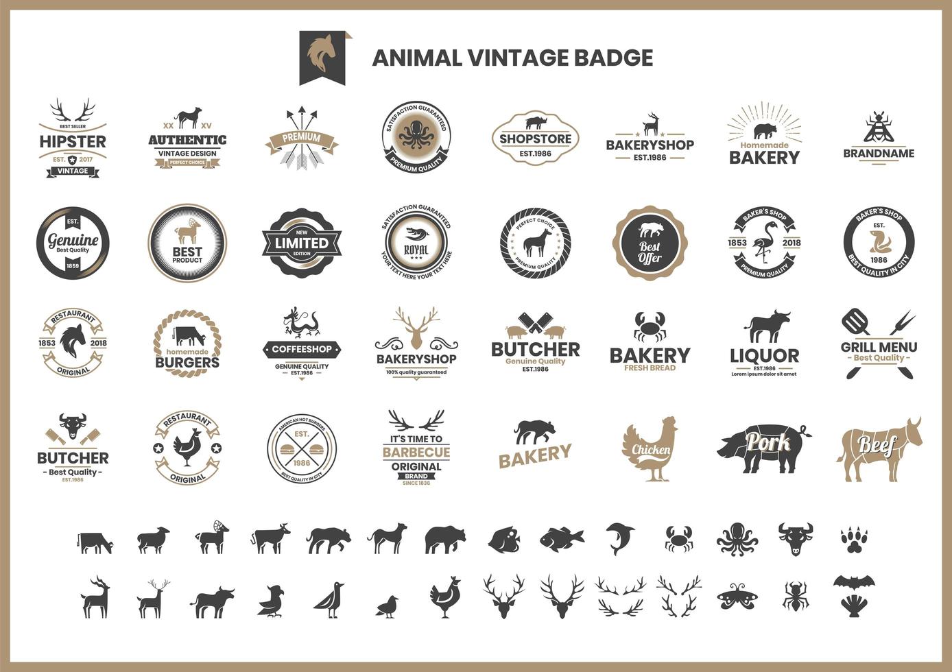 vintage badge set met varkens en andere dieren vector