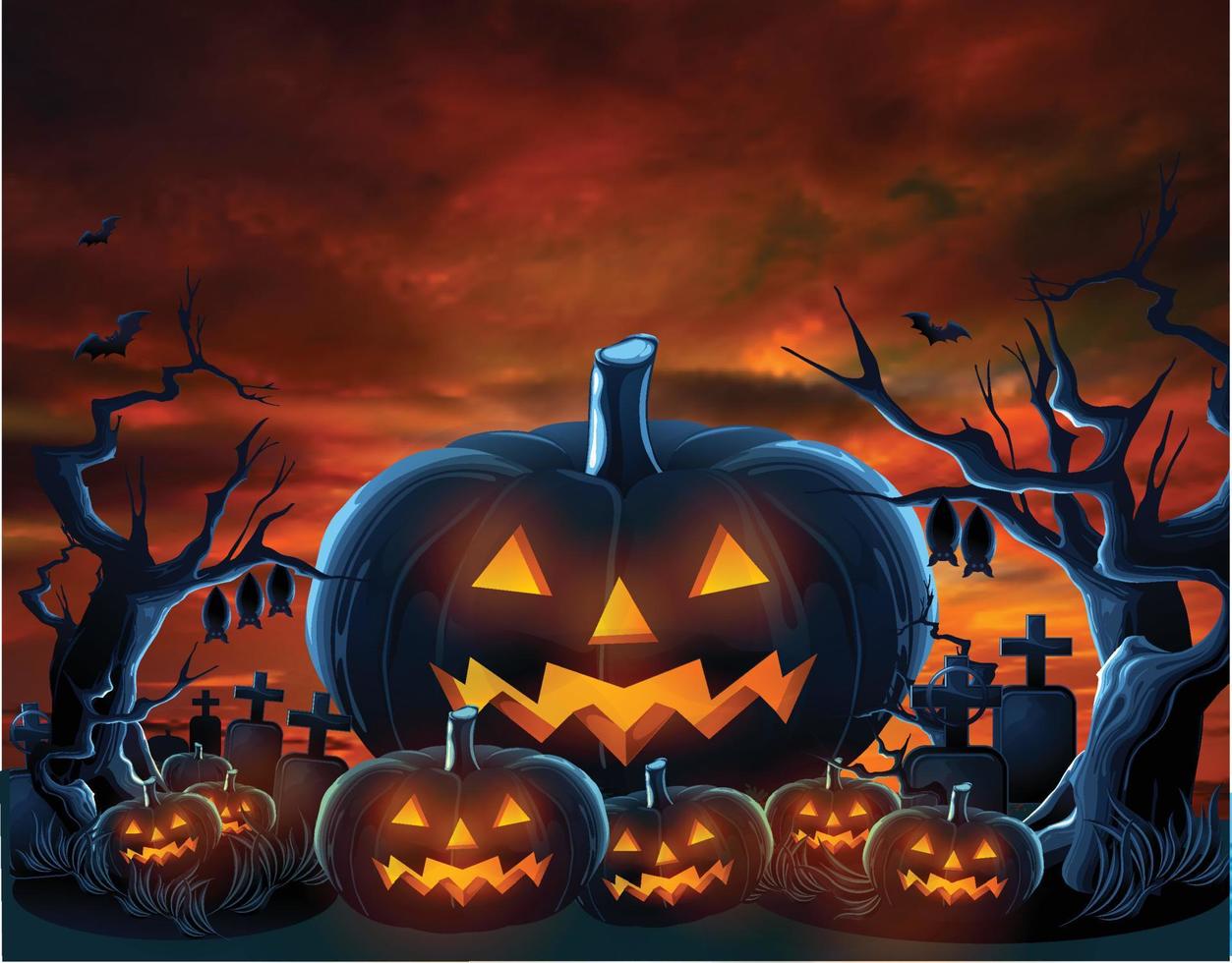 halloween rood achtergrond met pompoenen vector