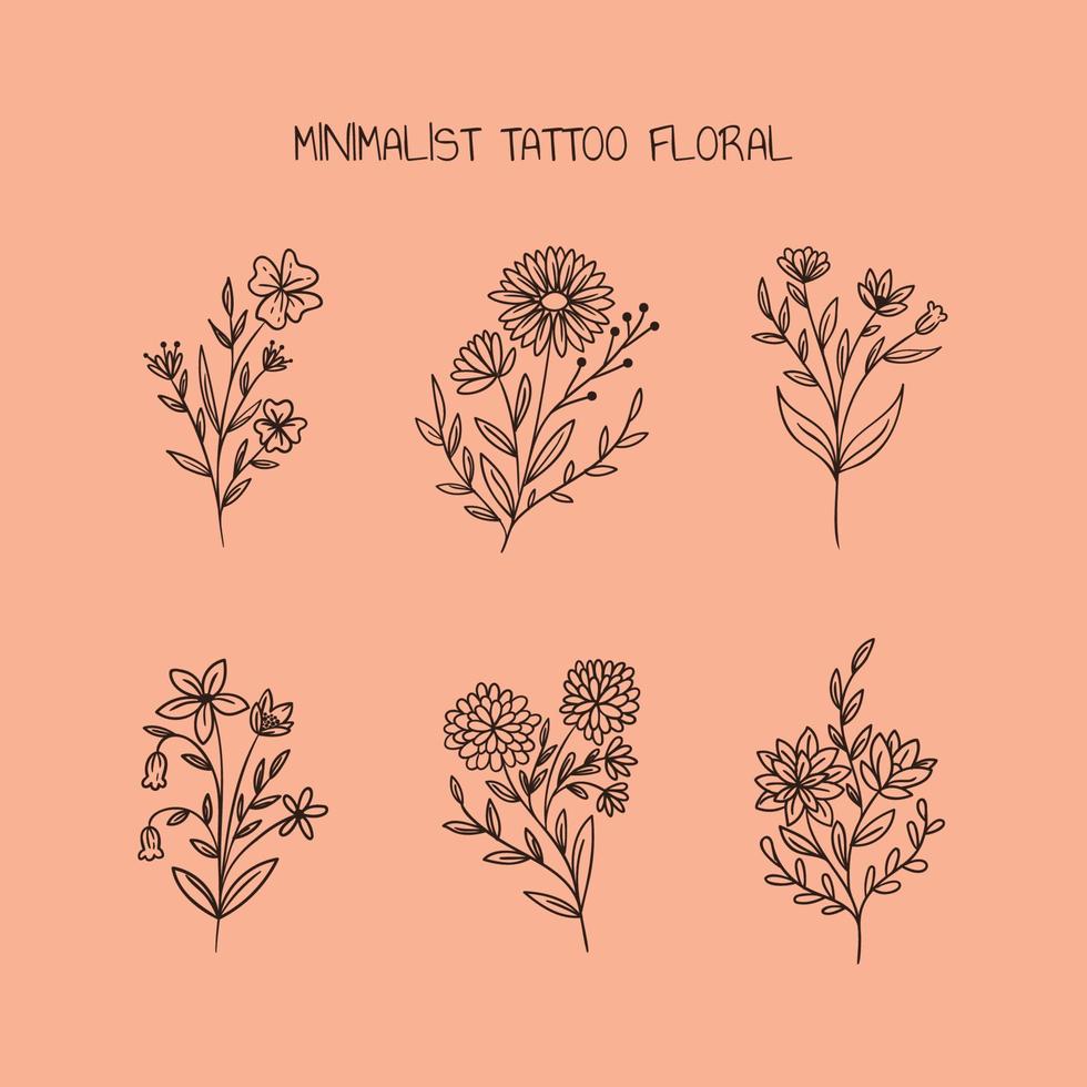 minimalistische tatoeëren bloemen vector