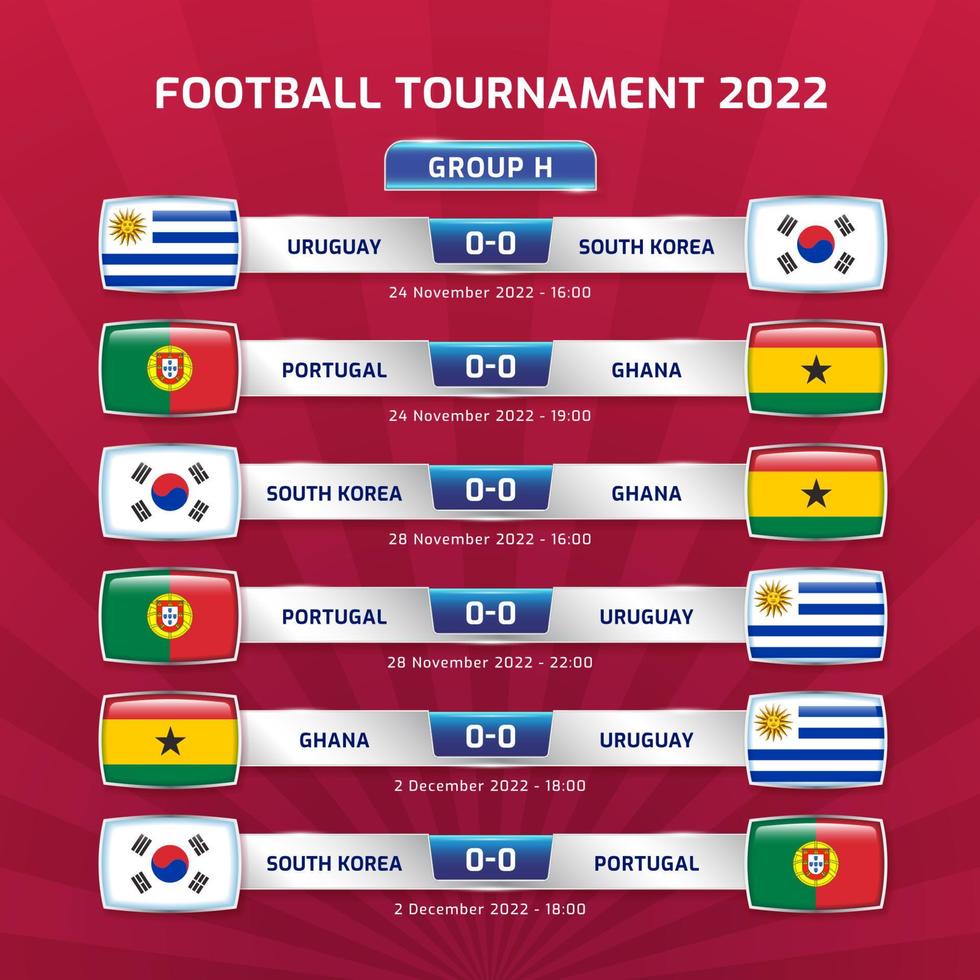 voetbal 2022 en Amerikaans voetbal kampioenschap toernooi in qatar - groep h Portugal Ghana Uruguay zuiden Korea vector illustratie