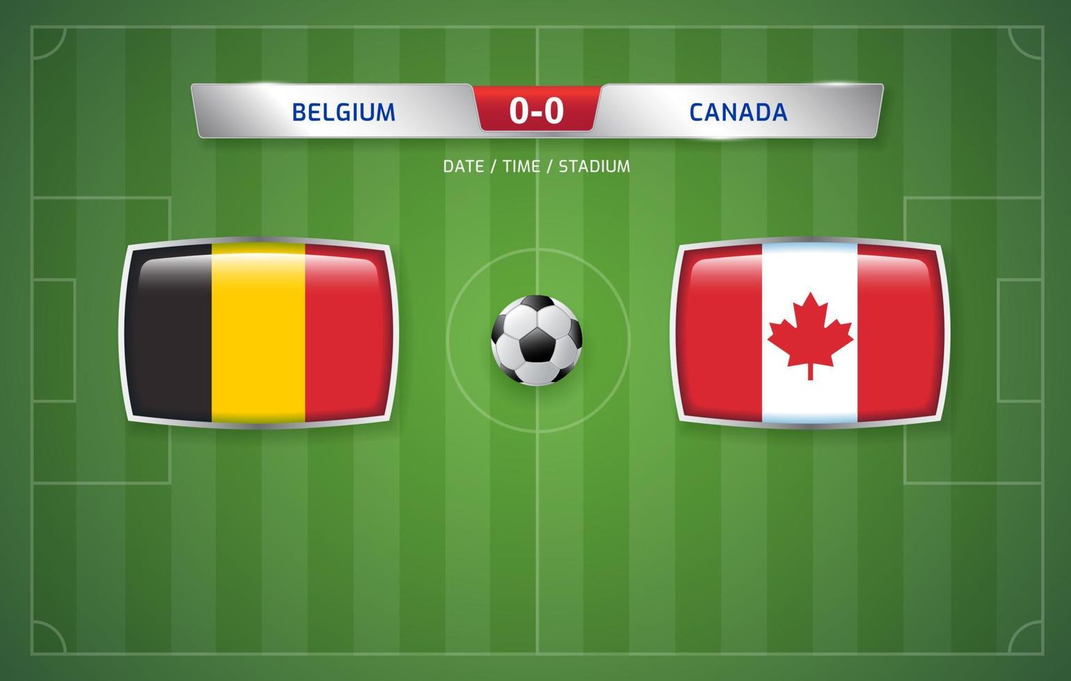 belgie vs Canada scorebord uitzending sjabloon voor sport voetbal toernooi 2022 en Amerikaans voetbal kampioenschap vector illustratie