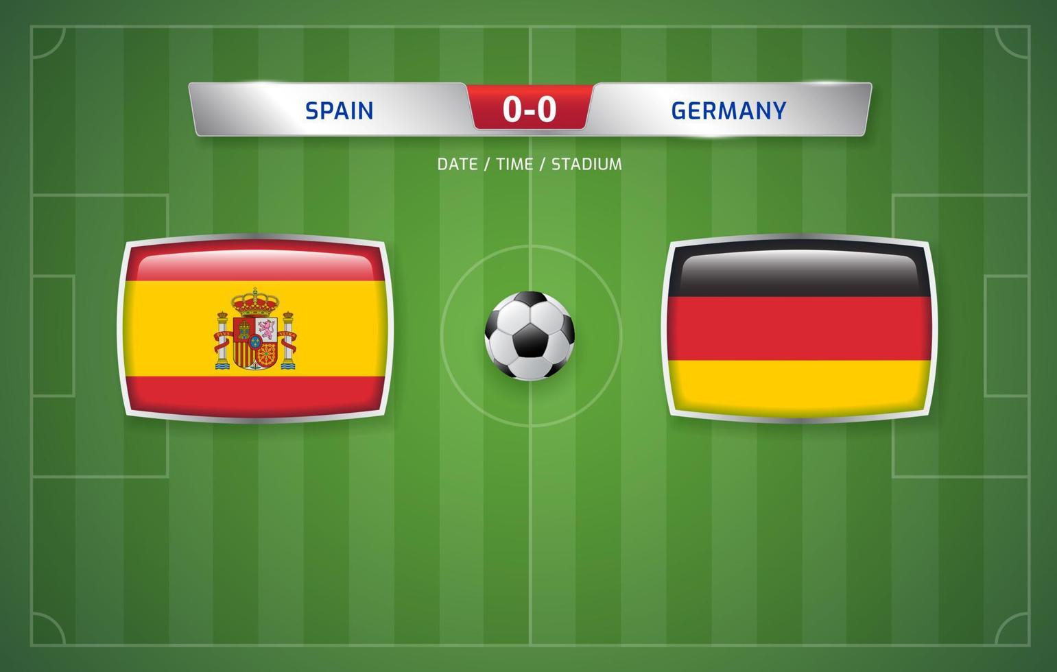 Spanje vs Duitsland scorebord uitzending sjabloon voor sport voetbal toernooi 2022 en Amerikaans voetbal kampioenschap vector illustratie