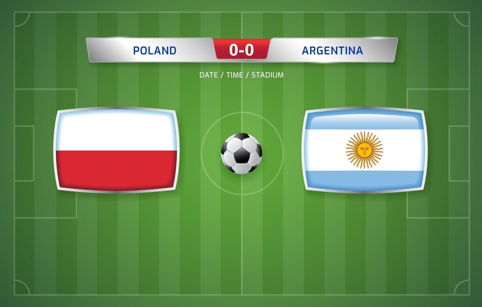 Polen vs Argentinië scorebord uitzending sjabloon voor sport voetbal toernooi 2022 en Amerikaans voetbal kampioenschap vector illustratie
