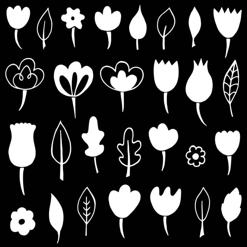 verzameling doodle bloemen en bladeren vector