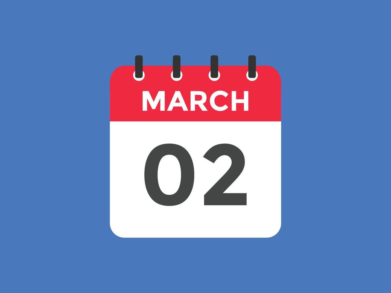 maart 2 kalender herinnering. 2e maart dagelijks kalender icoon sjabloon. kalender 2e maart icoon ontwerp sjabloon. vector illustratie