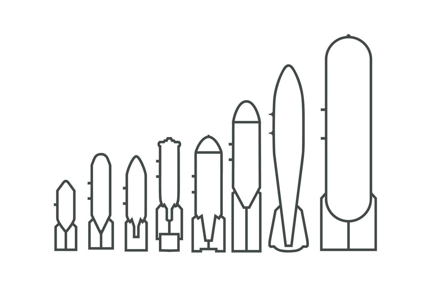 lucht bom lineair icoon. zwart contour silhouet van oud Russisch vliegtuig raketten en ballistisch raket pictogrammen. bewapening elementen voor leger ontwerp. geïsoleerd vector logos Aan wit achtergrond