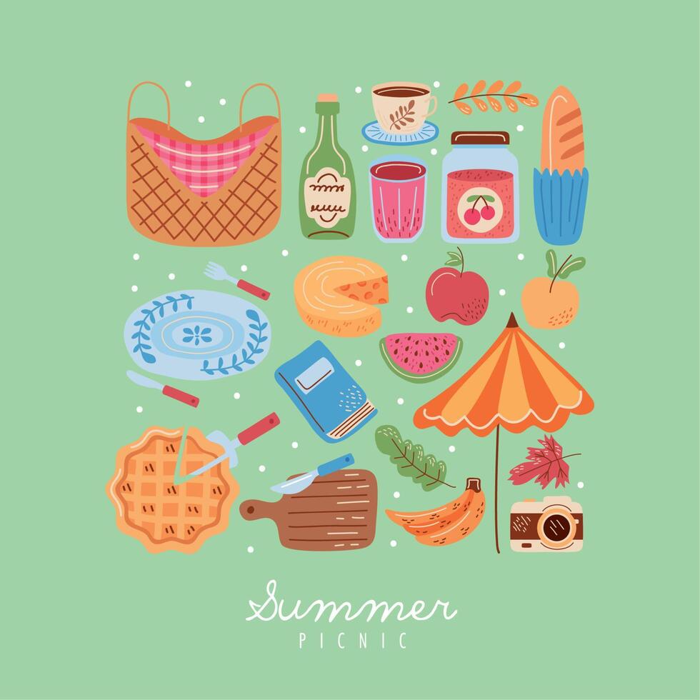 zomer picknick belettering vector