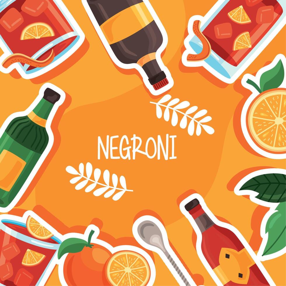 negroni belettering en ingrediënten vector