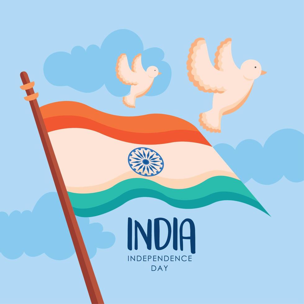 Indië onafhankelijkheid dag belettering ansichtkaart vector