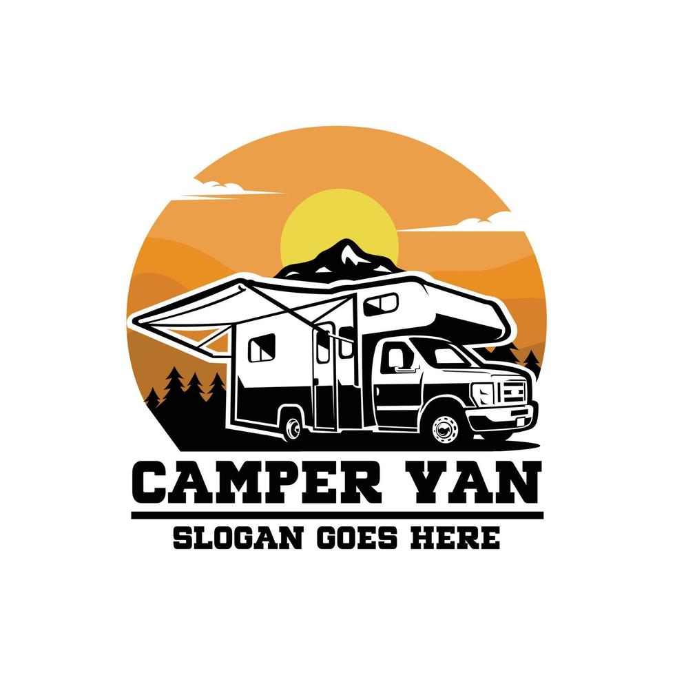 premie camper busje rv camper caravan logo vector geïsoleerd. het beste voor camper busje verwant industrie