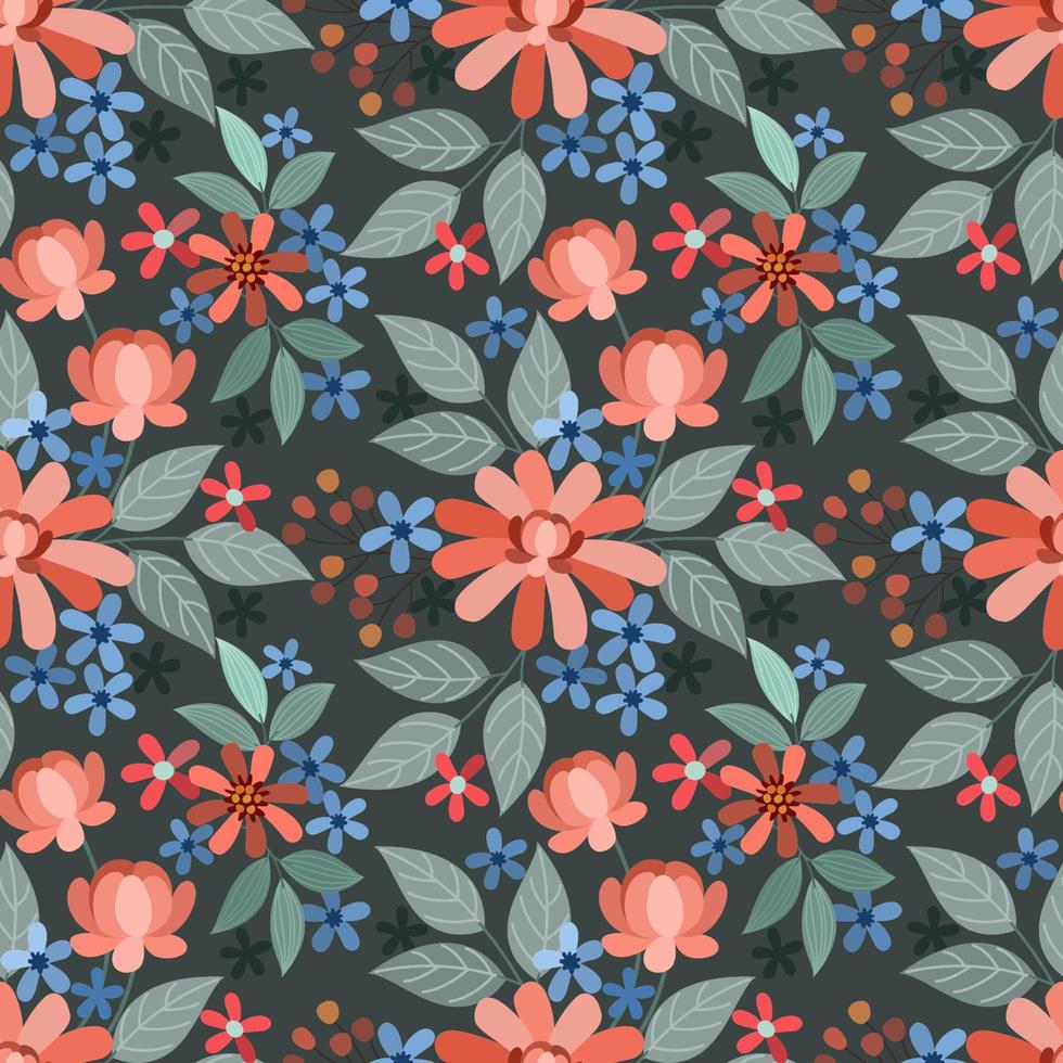 kleurrijke hand tekenen bloemen naadloze patroon. vector