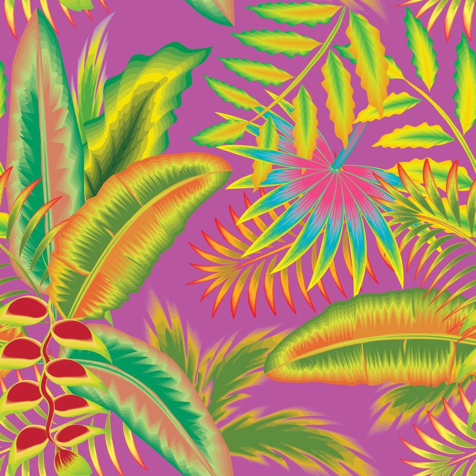 modieus abstract naadloos achtergrond met kleurrijk tropisch bladeren en bloemen Aan delicaat achtergrond. vector ontwerp. oerwoud afdrukken. bloemen achtergrond. exotisch tropen. natuur behang. zomer