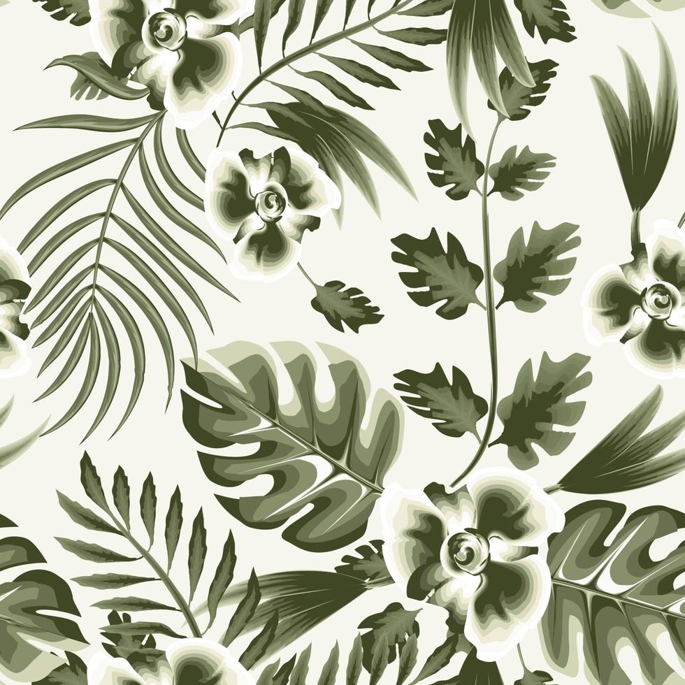 trending abstract naadloos patroon met groen wijnoogst tropisch monstera bladeren, palm blad en planten Aan wit achtergrond. vector ontwerp. oerwoud afdrukken. bloemen achtergrond. exotisch keerkring. zomer ontwerp