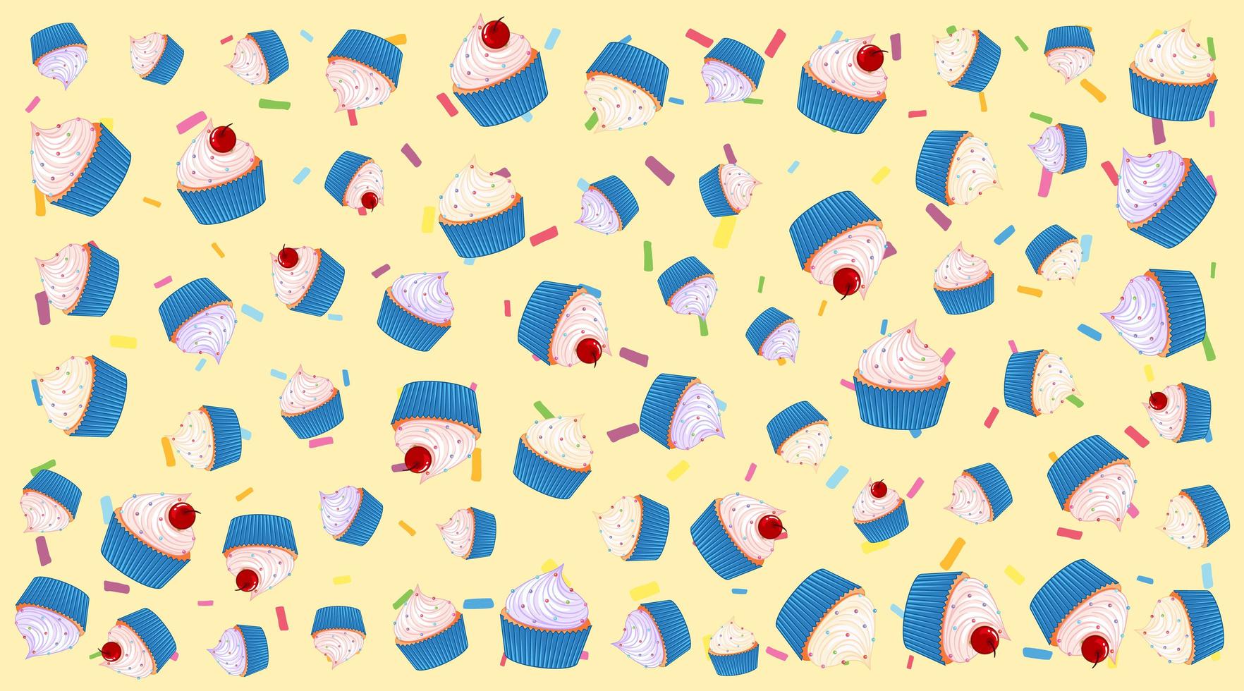 naadloze cupcake patroon op geel vector