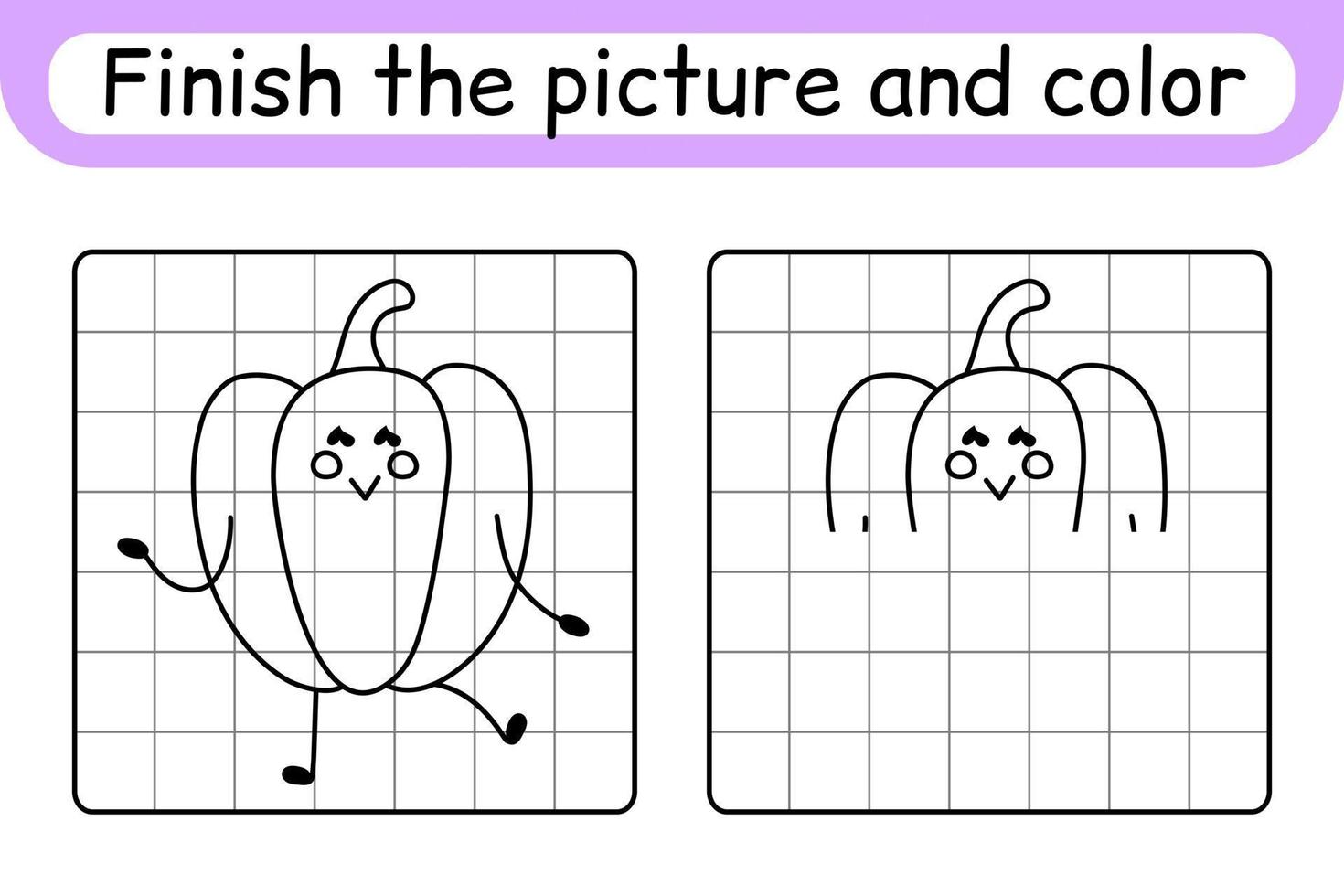 maak het plaatje af peper. kopieer de afbeelding en kleur. maak het beeld af. kleurboek. educatief tekenoefenspel voor kinderen vector