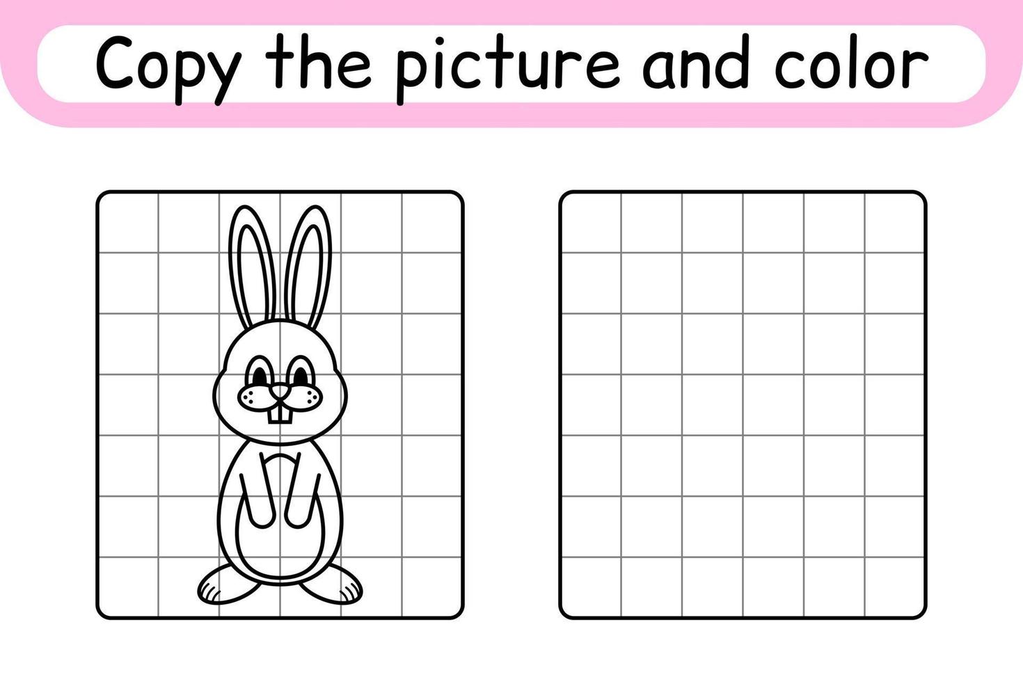 kopieer de afbeelding en kleur konijn. maak het plaatje compleet. maak het beeld af. kleurboek. educatief tekenoefenspel voor kinderen vector
