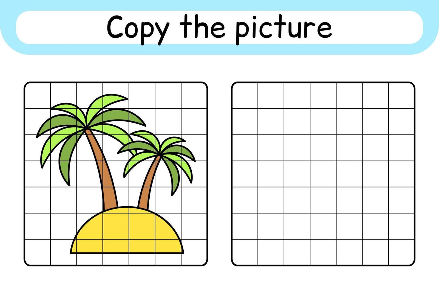 kopieer de foto en kleur palm. maak het plaatje compleet. maak het beeld af. kleurboek. educatief tekenoefenspel voor kinderen vector