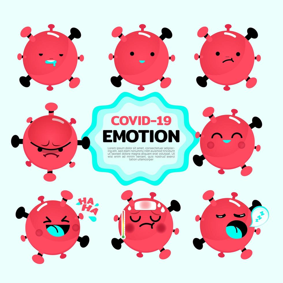 cartoon emoties van bacteriën coronavirus covid-19. vector