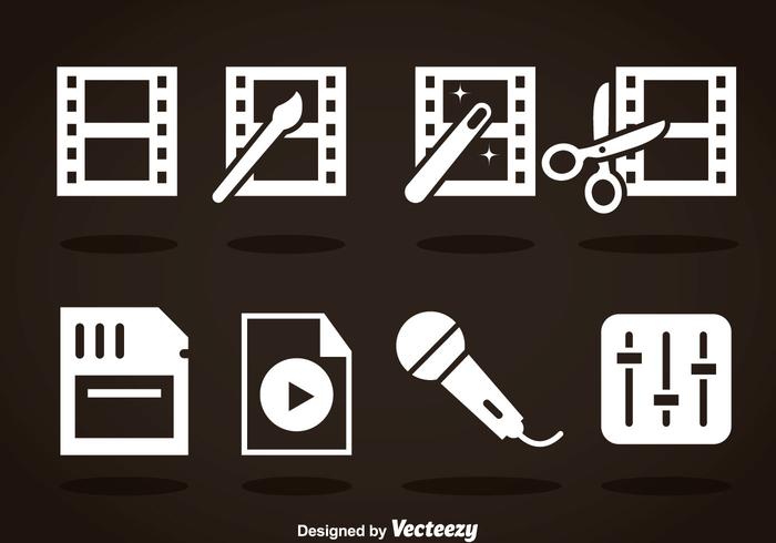 Videobewerking witte iconen vector