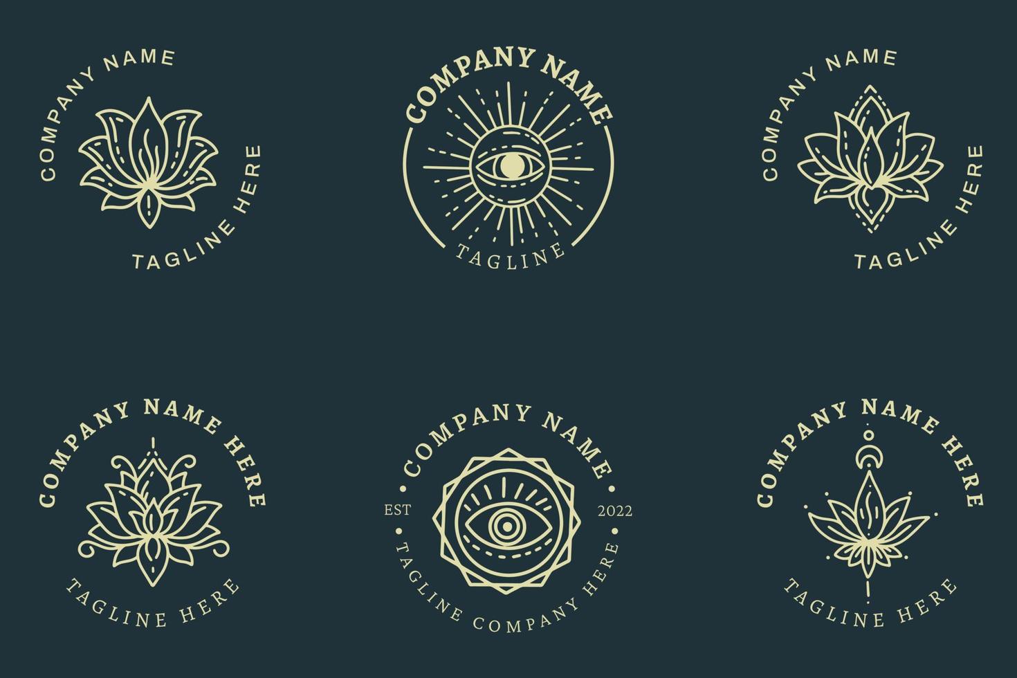 goud mystiek logo minimalistische symbool verzameling donker blauw pastel stijl. vector