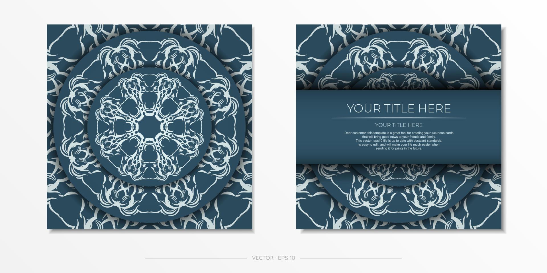 plein ansichtkaart in blauw kleur met een luxueus licht ornament. vector ontwerp van uitnodiging kaart met wijnoogst patronen.