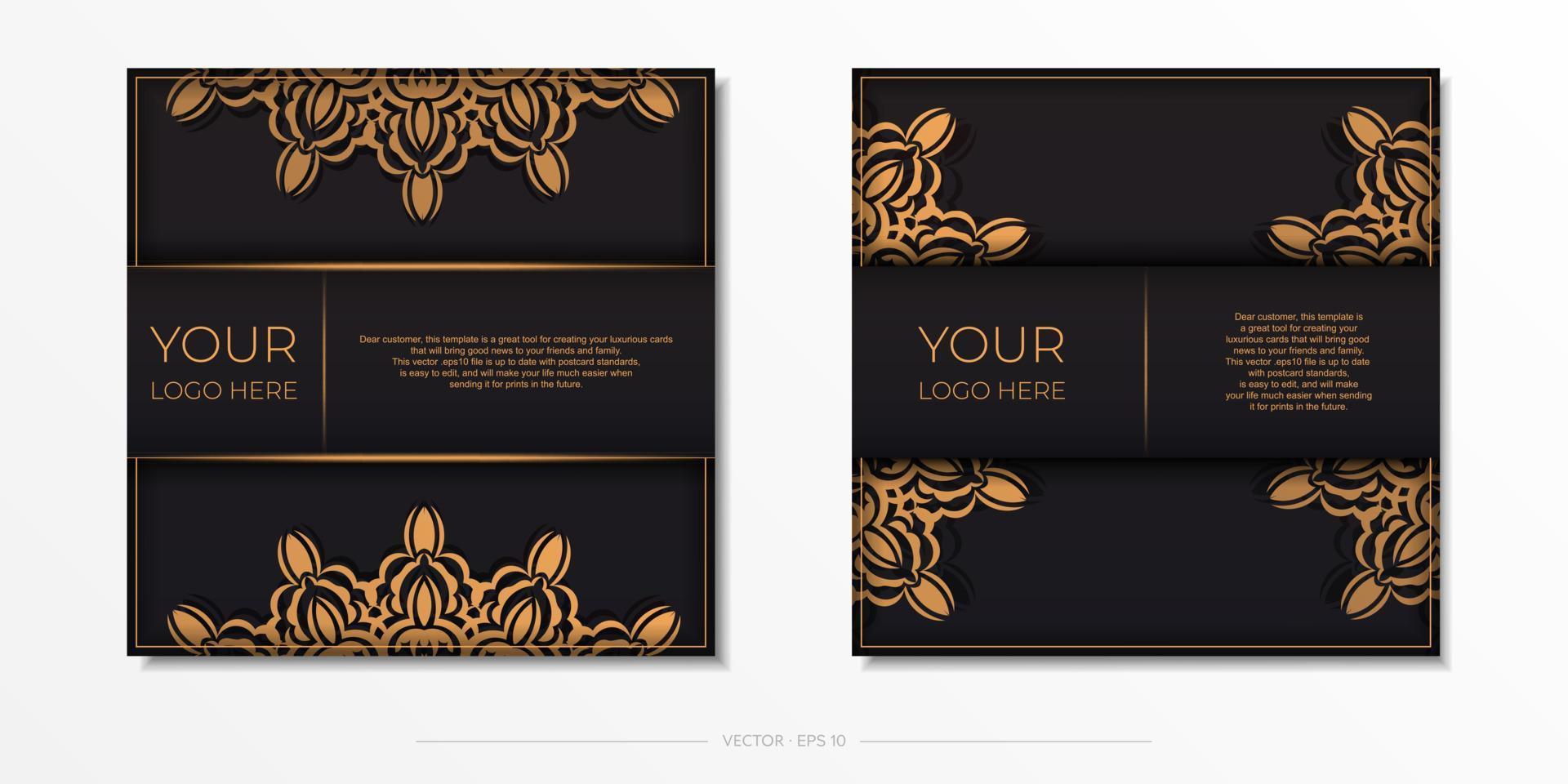 luxueus ansichtkaarten in zwart met wijnoogst patronen. uitnodiging kaart ontwerp met mandala vector