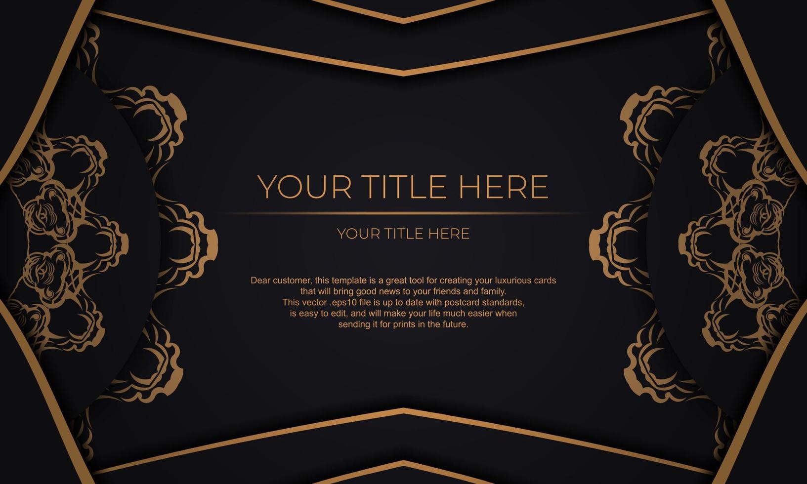zwart vector banier met luxe goud ornamenten en plaats voor uw tekst. sjabloon voor ontwerp afdrukbare uitnodiging kaart met wijnoogst patronen.