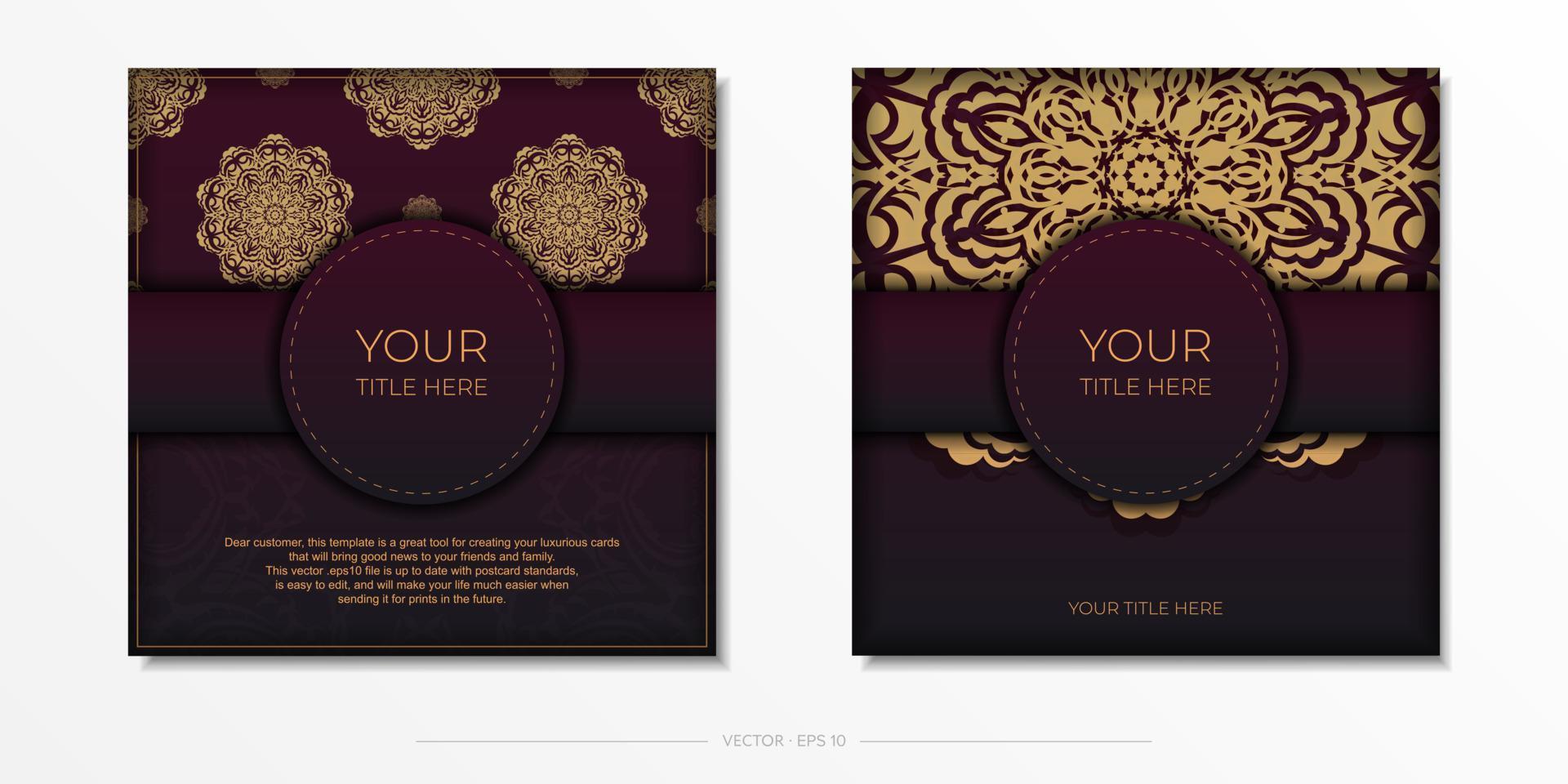 deze zijn bordeaux ansichtkaarten met wijnoogst patronen. uitnodiging kaart ontwerp met mandala ornament. vector