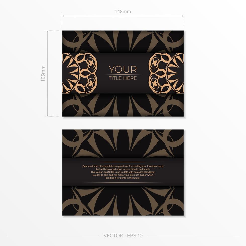 rechthoekig ansichtkaart ontwerp in zwart met luxueus ornamenten. elegant uitnodiging met wijnoogst patronen. vector