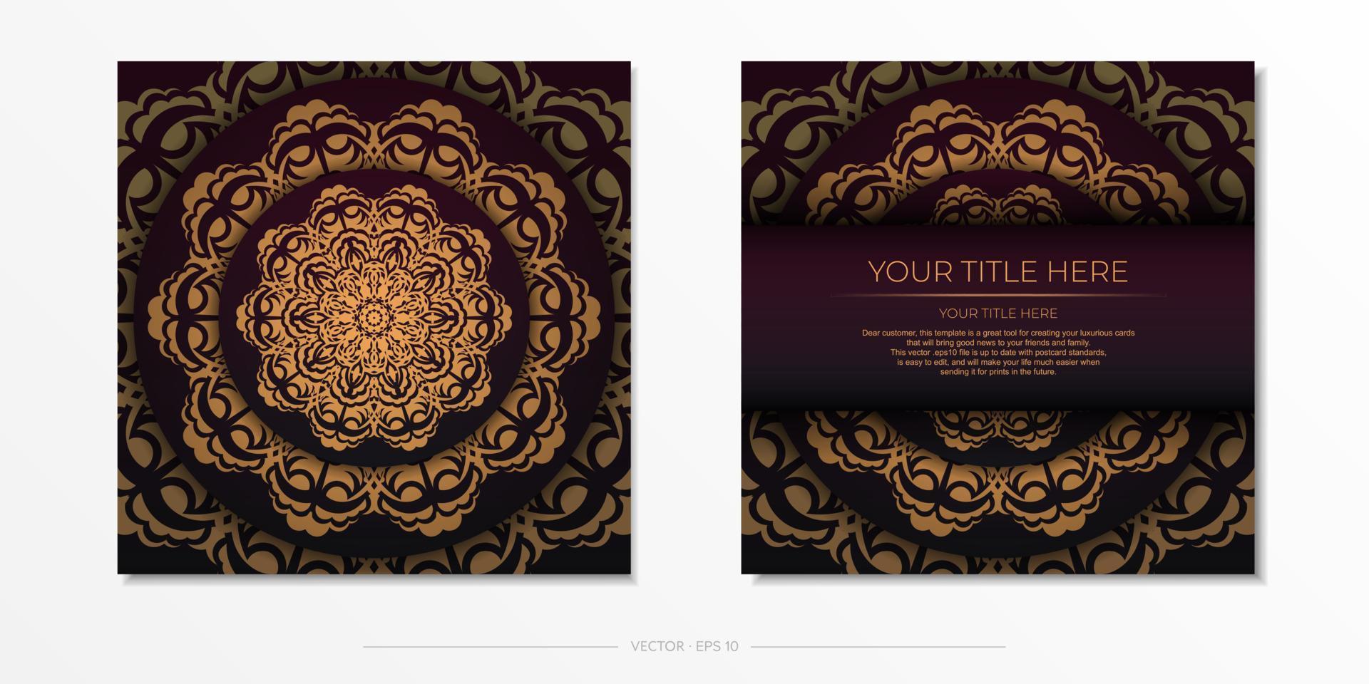 luxueus ansichtkaart in kastanjebruin kleur met wijnoogst ornamenten. uitnodiging kaart ontwerp met mandala patronen. vector